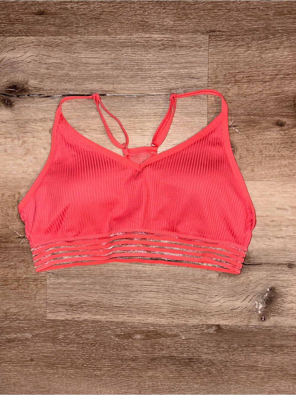 PINK Victoria's Secret Coral Ribbed Strappy Sports Bralette